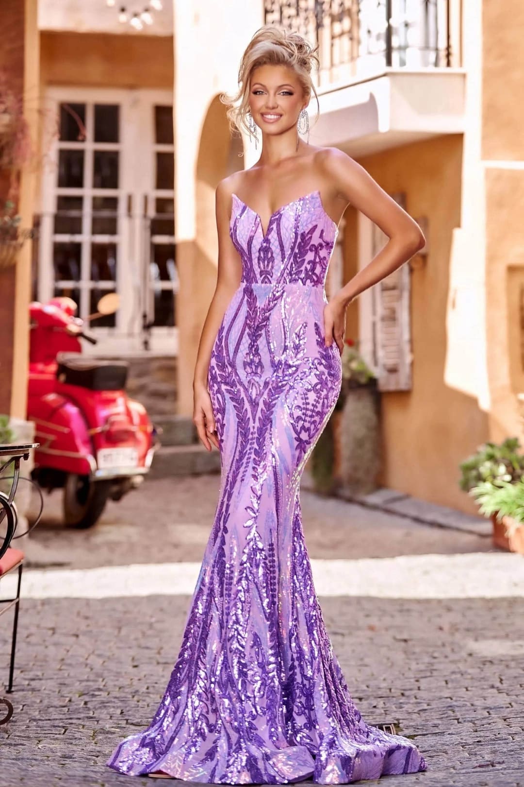 Portia and Scarlett PS22538 - long-Strapless Mermaid Gown with Sequins - Blue Turquoise / 10 - Dress