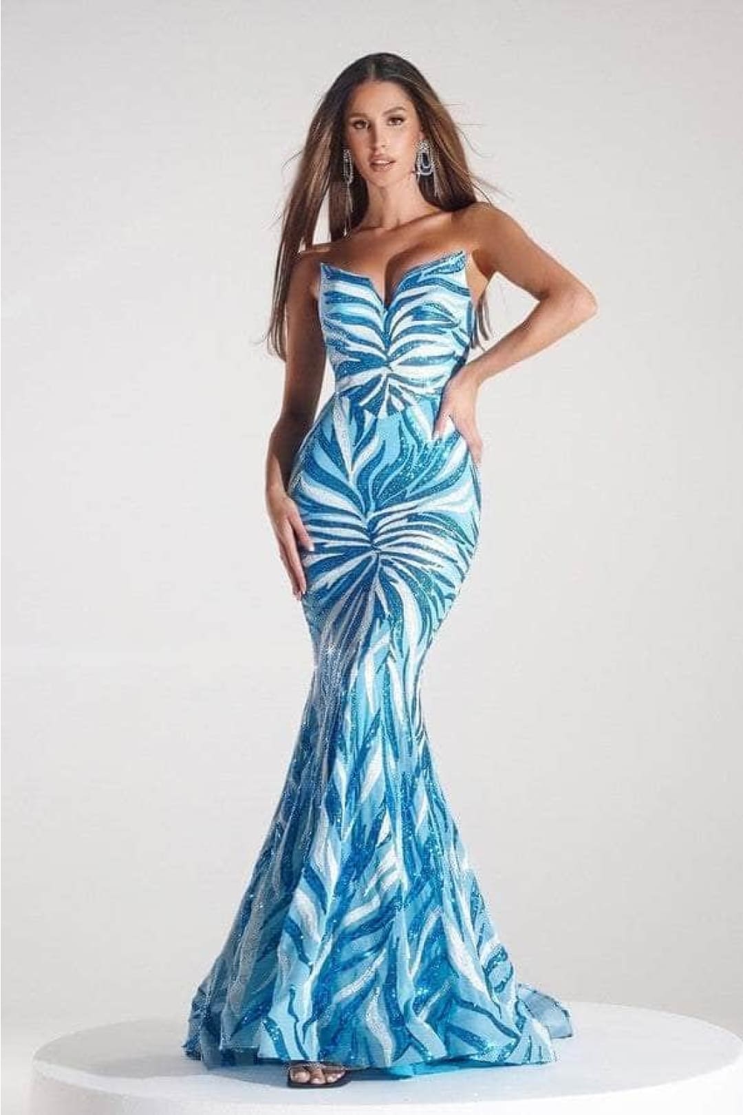 Portia and Scarlett PS22538 - long-Strapless Mermaid Gown with Sequins - Blue Turquoise / 2 - Dress