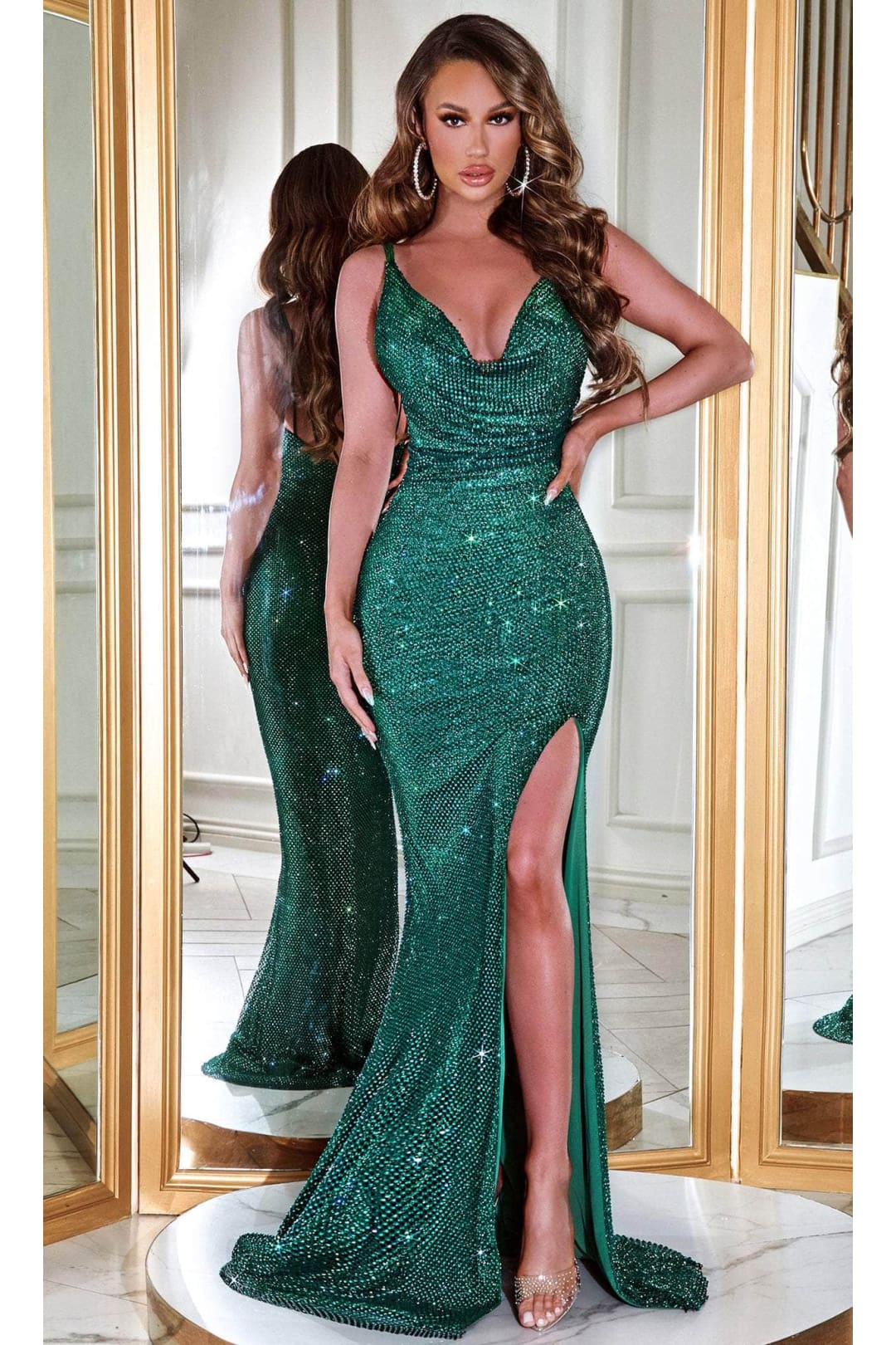 Portia and Scarlett PS23254 - long-Sequined Prom Gown with Cowl Neck - Dress
