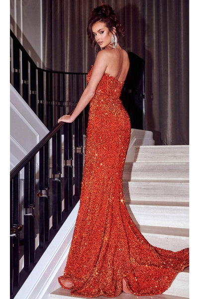 Portia and Scarlett PS23407 -long- Corset Prom Dress with Sequin Details and Slit - Burnt-Orange / 2 - Dress