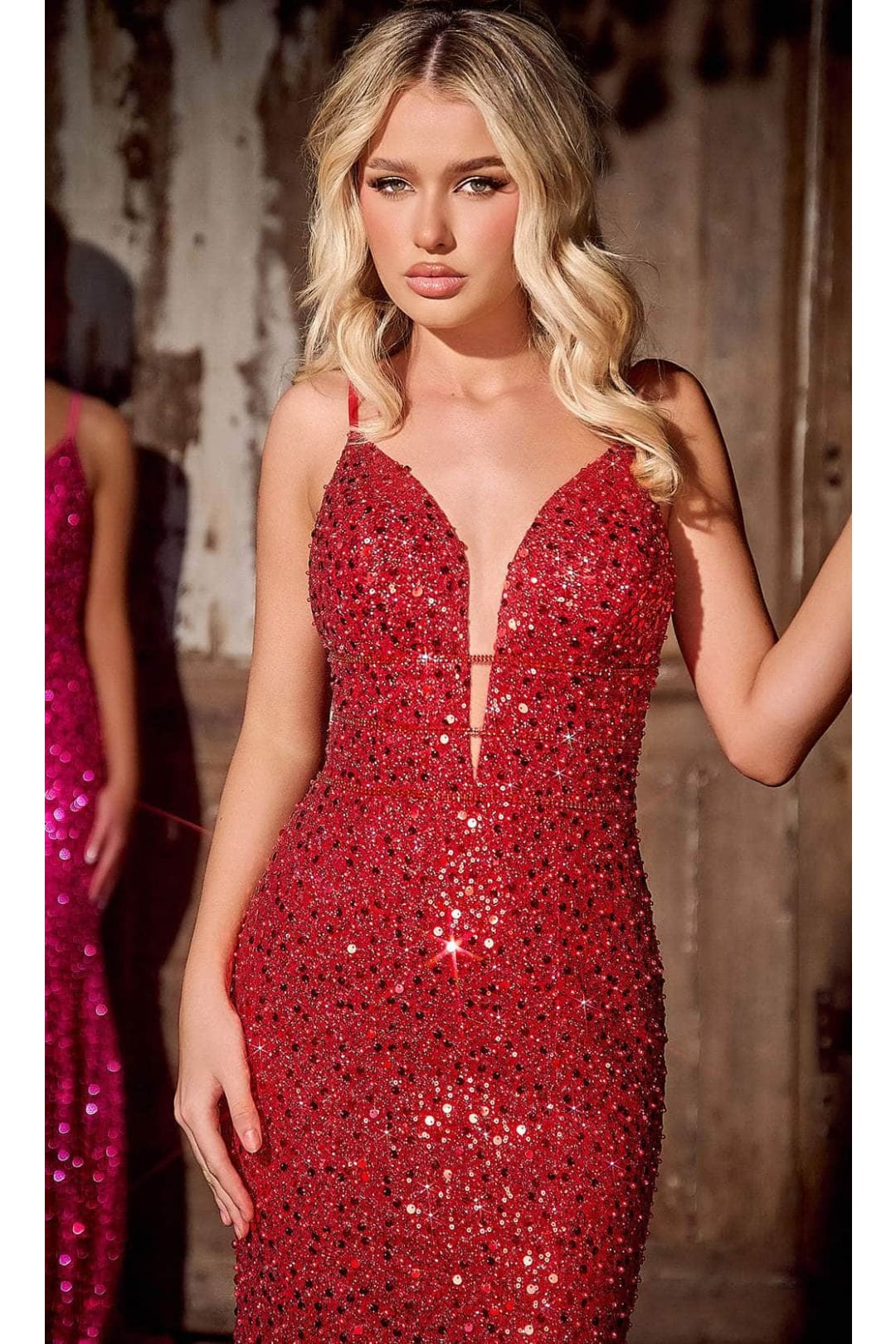 Portia and Scarlett PS24041 -long- Sequin Plunge Prom Dress - Cinderella-Blue / 10 - Dress