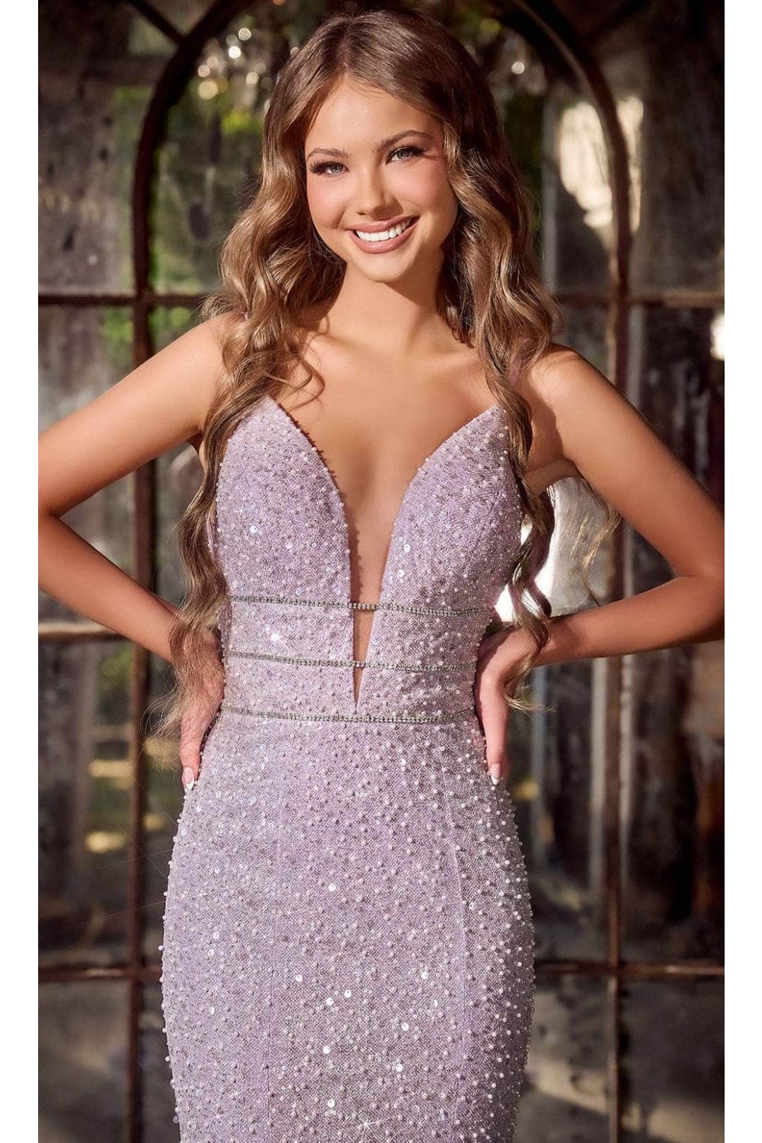 Portia and Scarlett PS24041 -long- Sequin Plunge Prom Dress - Cinderella-Blue / 6 - Dress