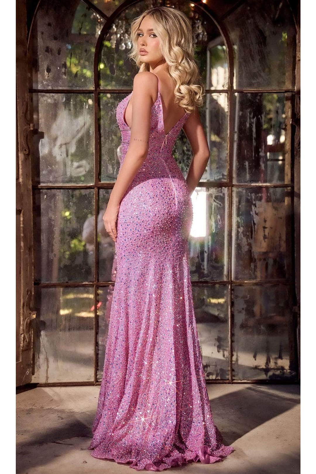 Portia and Scarlett PS24041 -long- Sequin Plunge Prom Dress - Cinderella-Blue / Dress