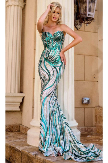 Portia and Scarlett PS24341 -long- Sweetheart Prom Gown Fully Covered in Sequins - Blue-Multi / 2 - Dress