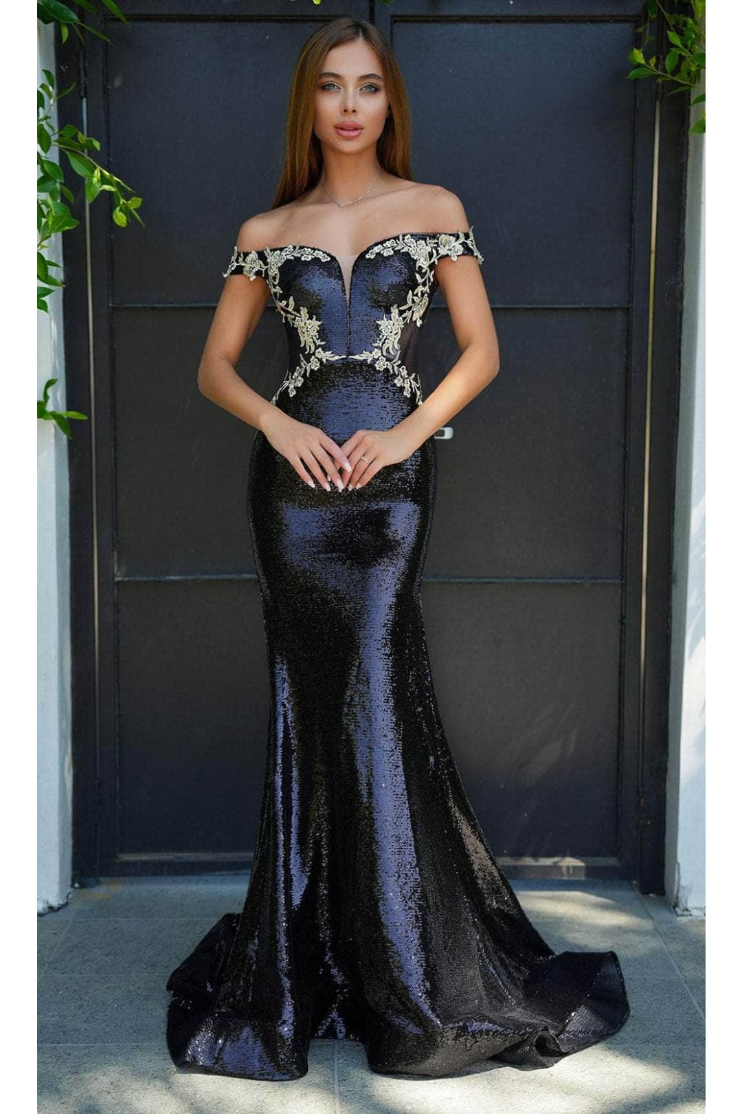 Portia and Scarlett PS24521 -long- Plunging Sweetheart Prom Gown with Sequins - Black / 00 - Dress