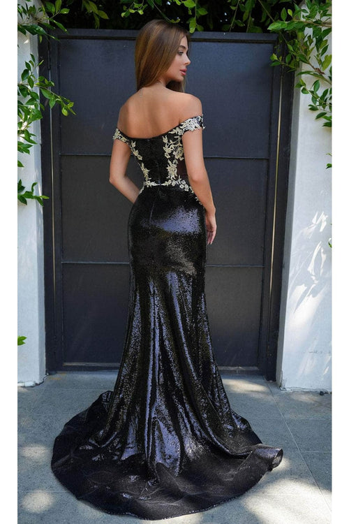 Portia and Scarlett PS24521 -long- Plunging Sweetheart Prom Gown with Sequins - Black / 2 - Dress