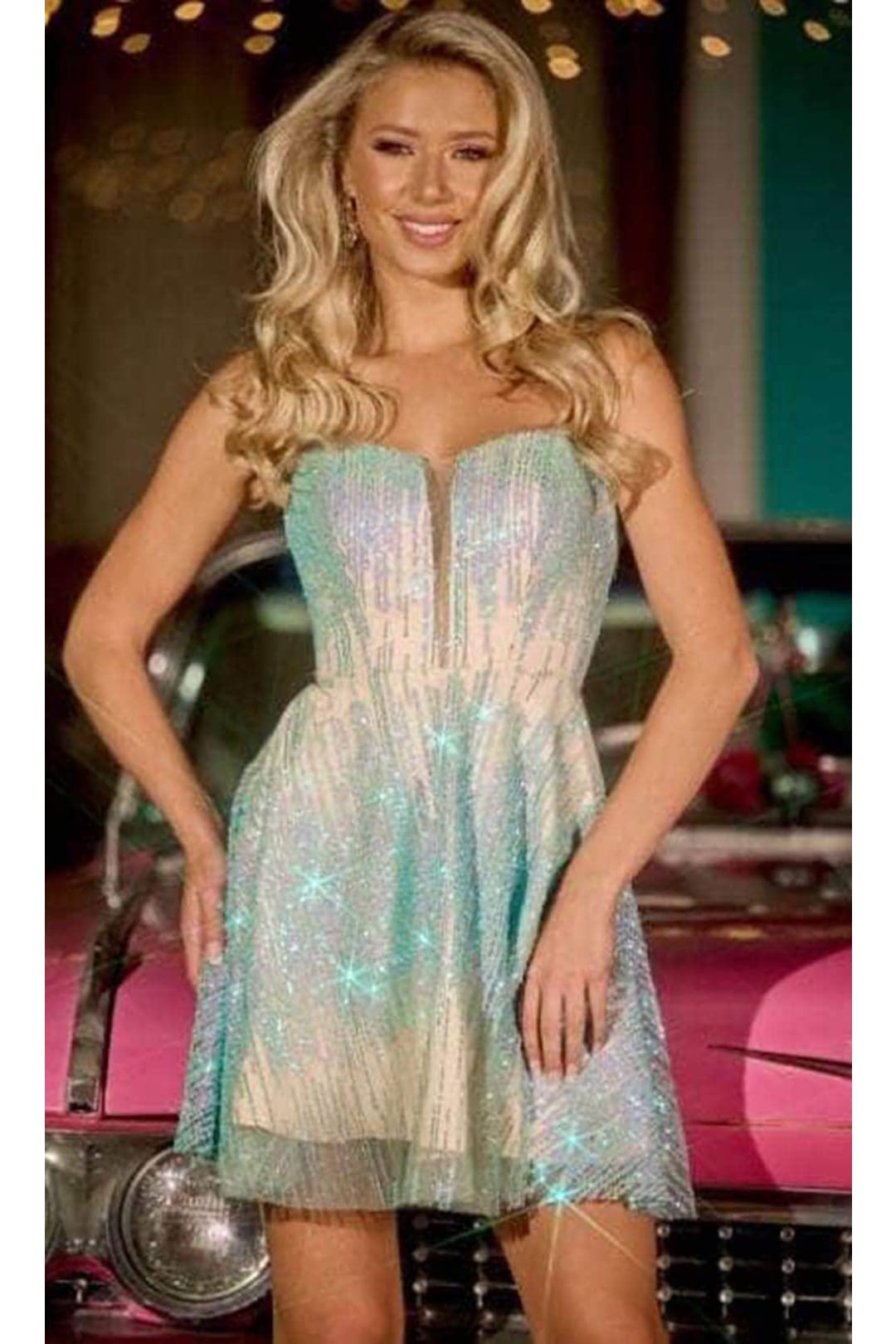 Portia and Scarlett PS24666 - short-Sparkly A-Line Cocktail Dress - Pink Nude / 4 - Dress