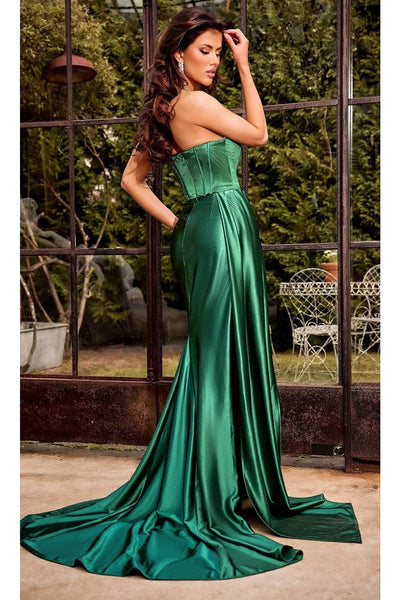 Portia and Scarlett PS24682 - long- Satin Prom Dress with High Slit - Blue / 12 - Dress