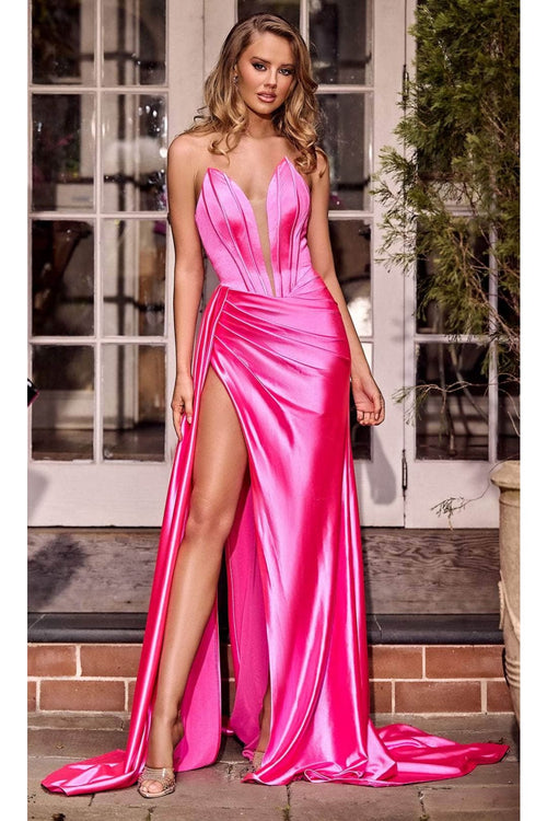 Portia and Scarlett PS24682 - long- Satin Prom Dress with High Slit - Blue / 16 - Dress