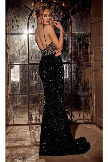Portia and Scarlett PS24694 - long-V-Neck Sheath Gown Embellished with Sequins - Dress