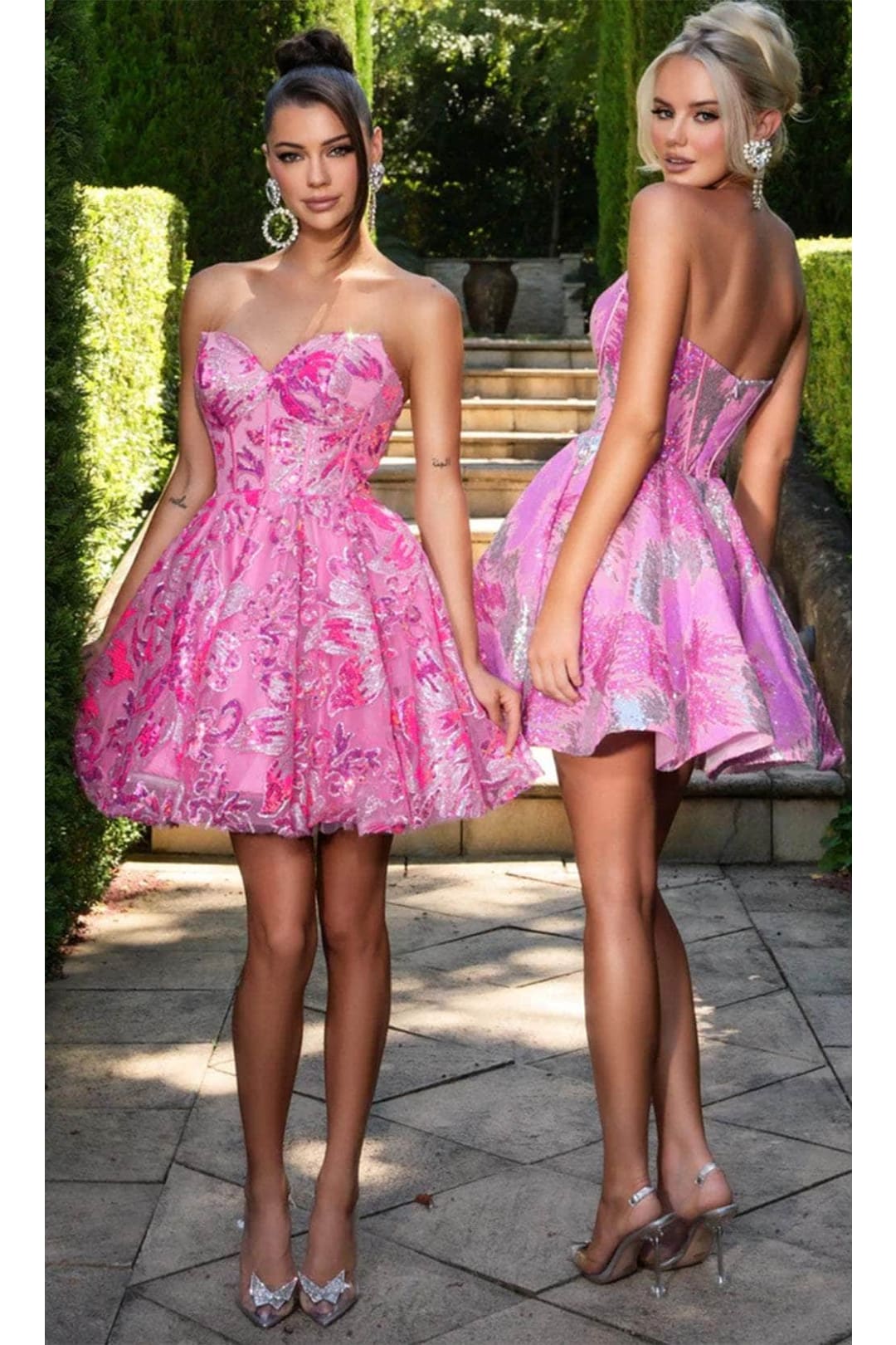 Portia and Scarlett PS25144 -short-A-Line Cocktail Dress with Corset Bodice - Pink Multi / 2 - Dress