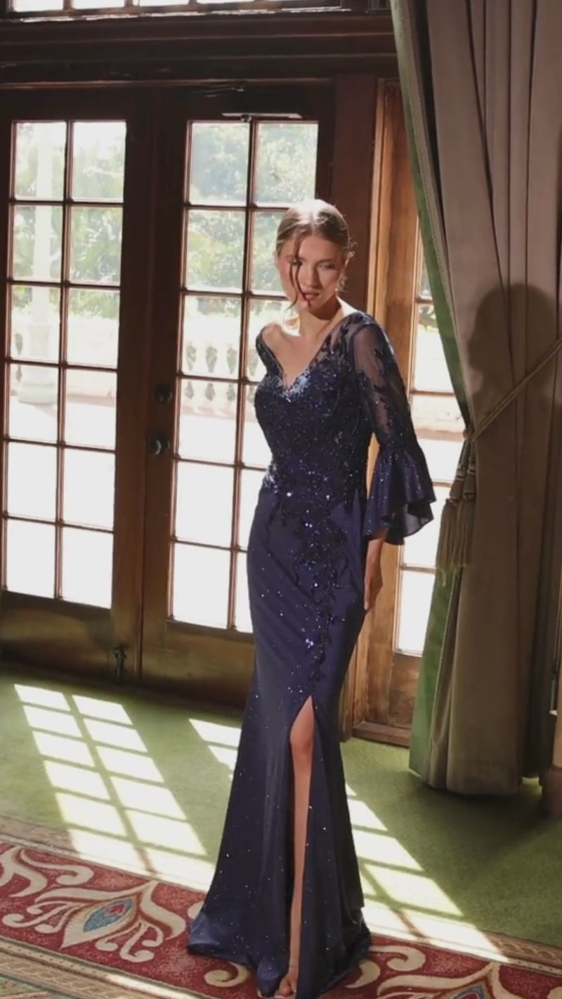 Elegant Mother of Bride Dress 3/4 Sleeve Evening Gown