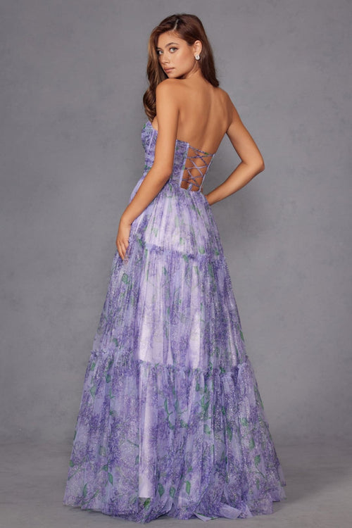 Print Strapless A-line Gown by Juliet JT2507A - Long Formal Dresses