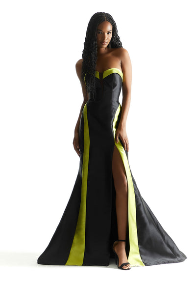 Prom Dresses Long Formal Prom Slit A Line Dress Black/Lime