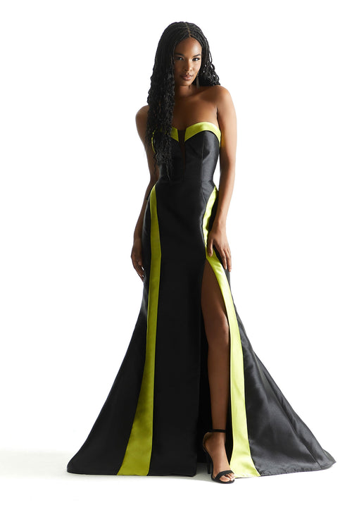 Prom Dresses Long Formal Prom Slit A Line Dress Black/Lime