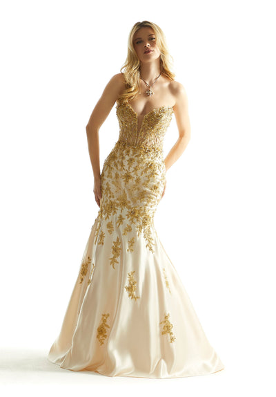 Prom Dresses Long Mermaid Formal Corset Prom Dress Champagne/Gold