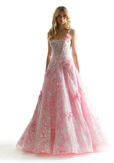 Prom Dresses Sequin Long Ball Gown Floral Prom Dress Pucker Up Pink