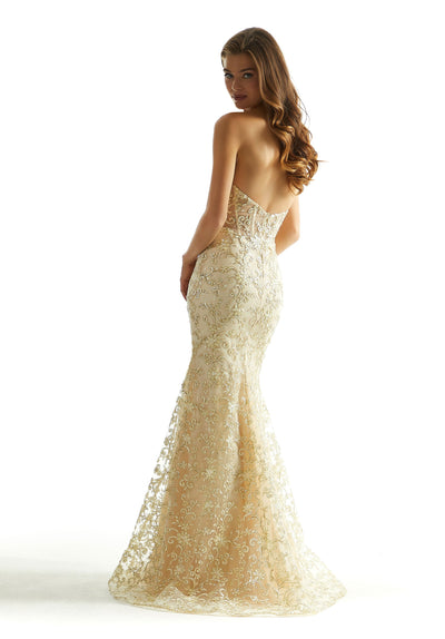 Madeline Gardner New York 49082 Long Fitted Formal Beaded Lace Prom Dress