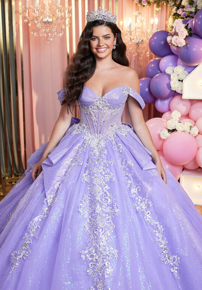 MGNY Madeline Gardner New York 89511 Glitter Pleated Long Quinceañera Dress