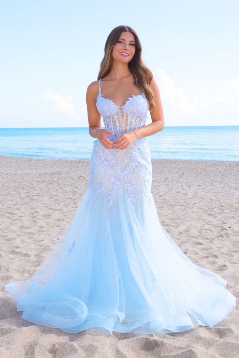 open lace back dress Amelia Couture Long Formal Dress 5068 Baby Blue / 0 main image 1