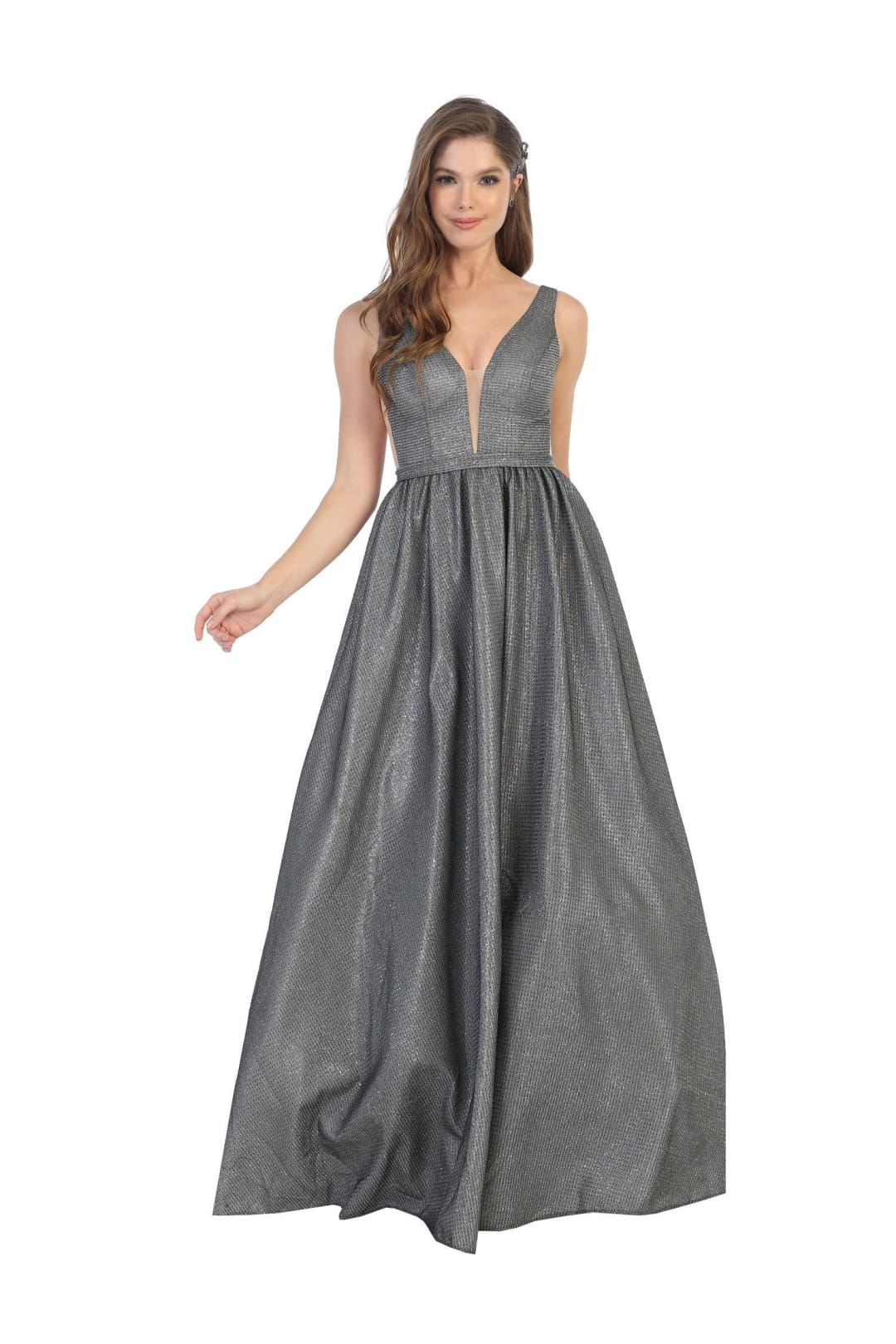 Prom Long Sleeveless Formal Metallic Ball Gown - The Dress Outlet