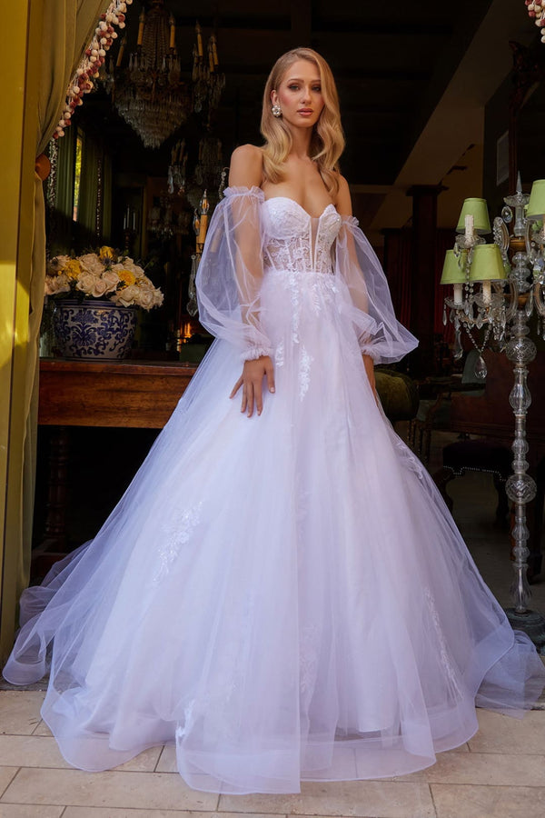 Puff Sleeve Bridal Ball Gown by GLS Gloria GL3579 - XS / White - Long Formal Dresses
