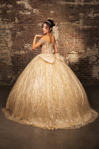 Quince Dress Sweetheart Sleeveless Sequin Ball Dance By Layla K Lk264 - CHAMPAGNE / 4 - Dress