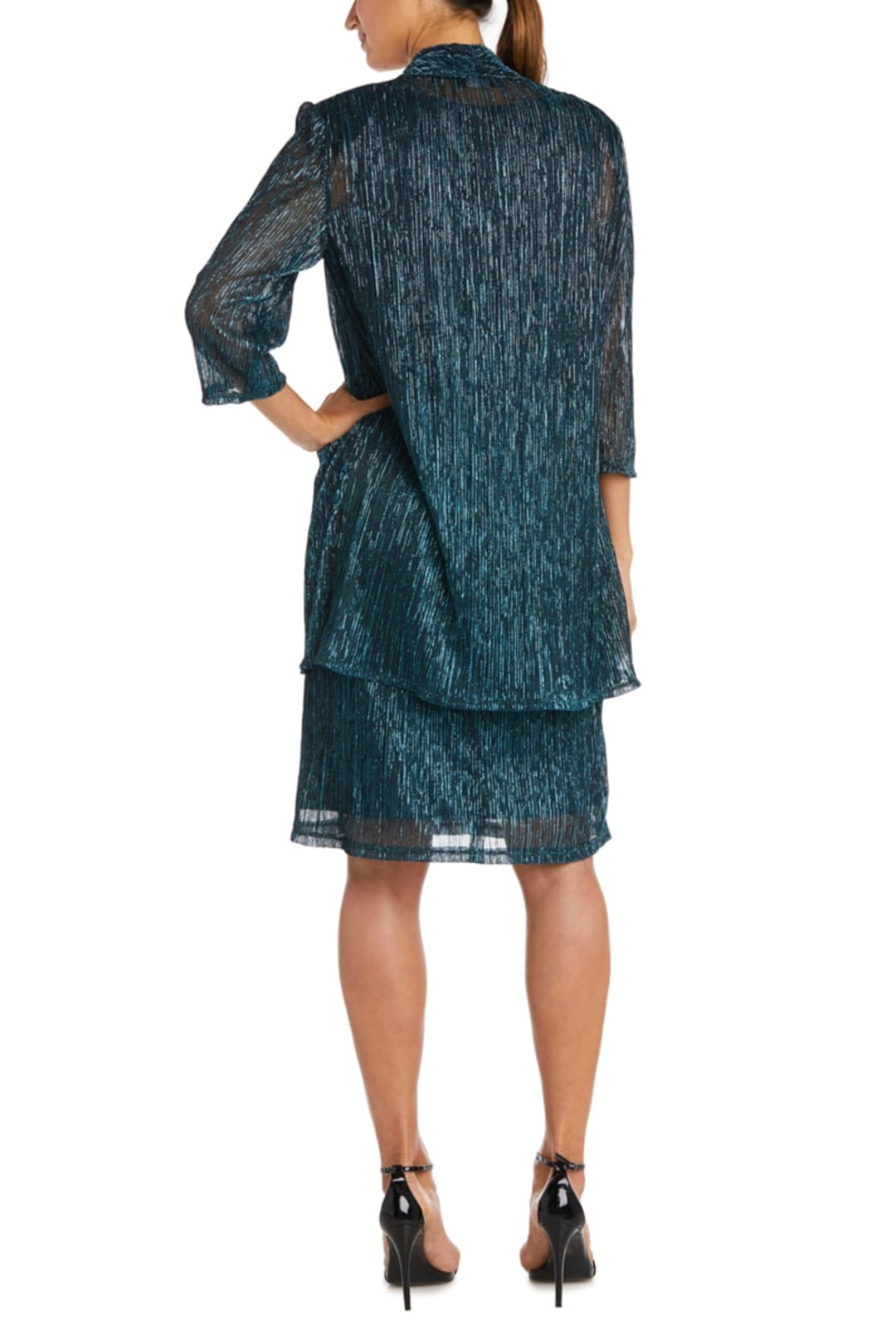 R&M Richards 5191 Peacock 2-Piece Metallic Evening Jacket Dress