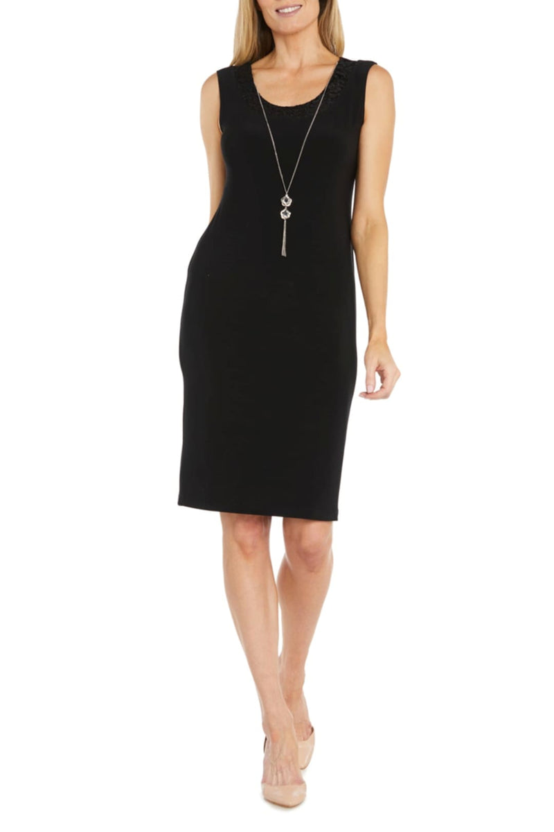 R & M Richards Womens Glitter Lace Jacket & Necklace Dress