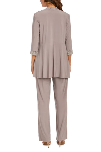 R&M Richards 7772 Mocha Sequined Lace 2-Pc Evening Pants Set