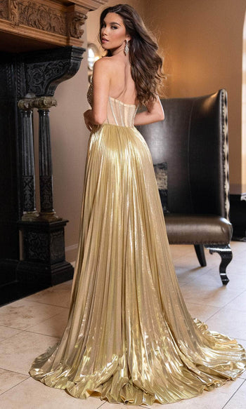 Rachel Allan 70709 Strapless Pleated Gown with Beaded Bodice