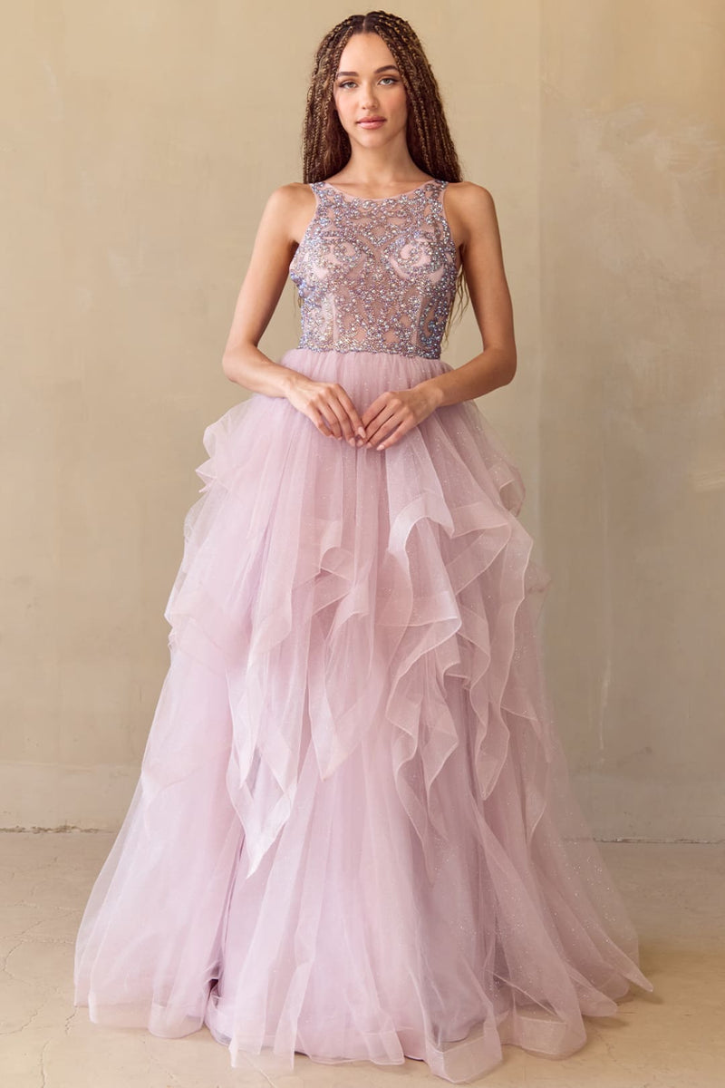 open lace back dress Illusion V-Neckline Glitter Long Gown BZ017 10 / Silver main image 0