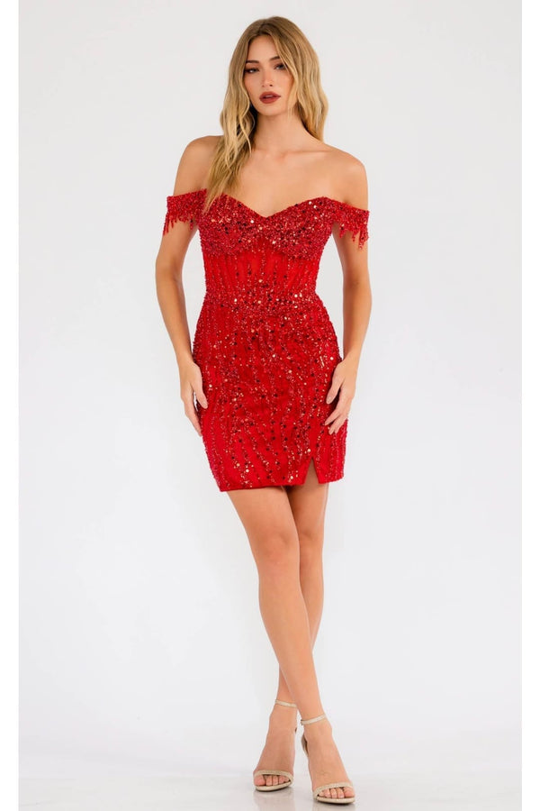 Red Christmas & Holiday Dress By Juliet JT919L - 2 / Red