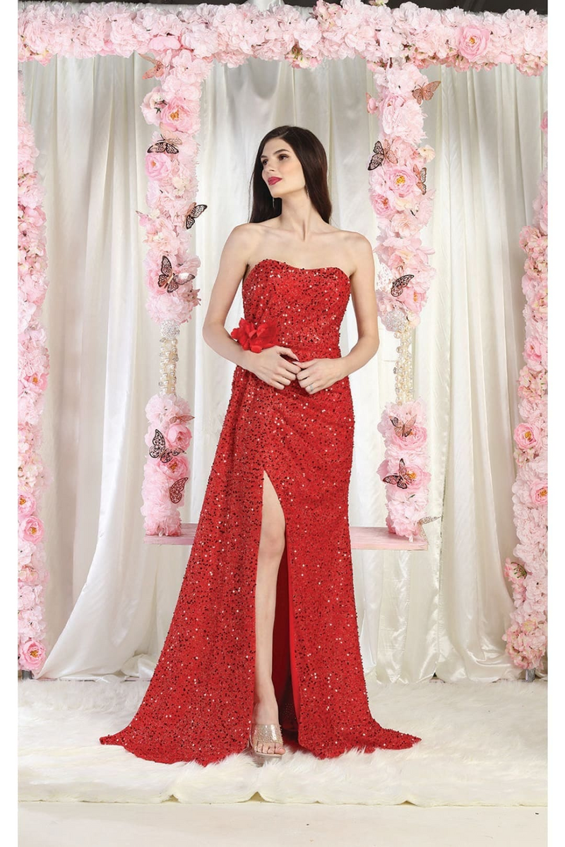 Red Christmas & Holiday Dress in Sequined By May Queen MQ1968