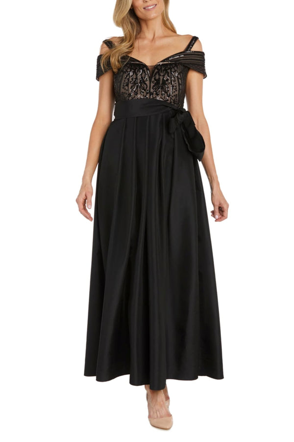 RM Richards 9659 Black Nude Cold Shoulder Sequined Evening Dress
