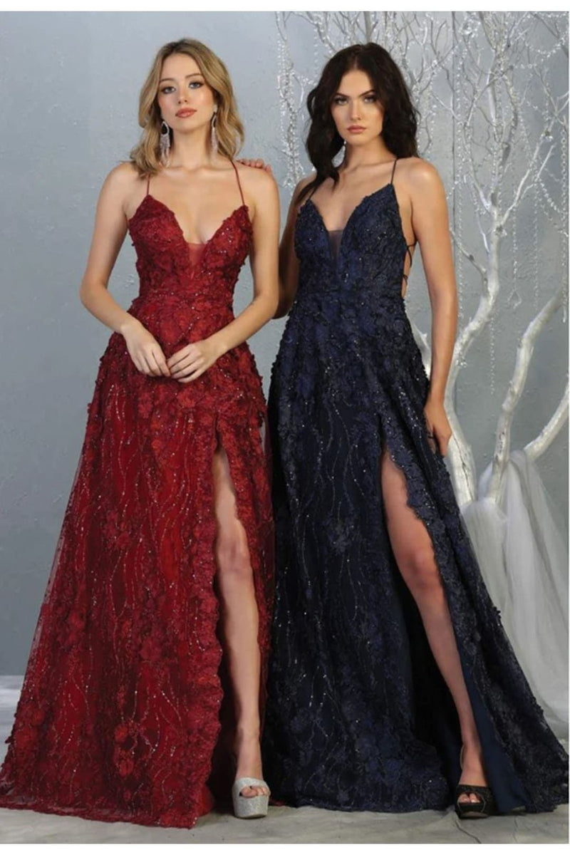Sleeveless Ruched High Slit Gown by Royal Queen