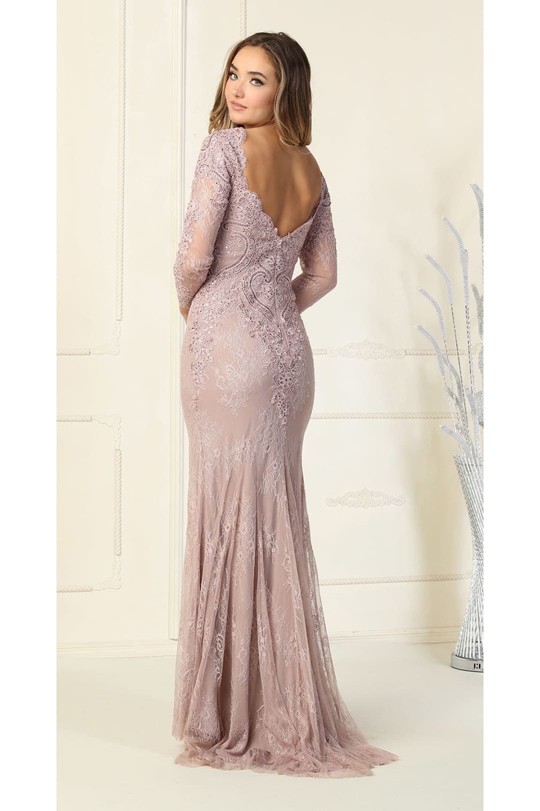 Lace Embroidered Evening Gown
