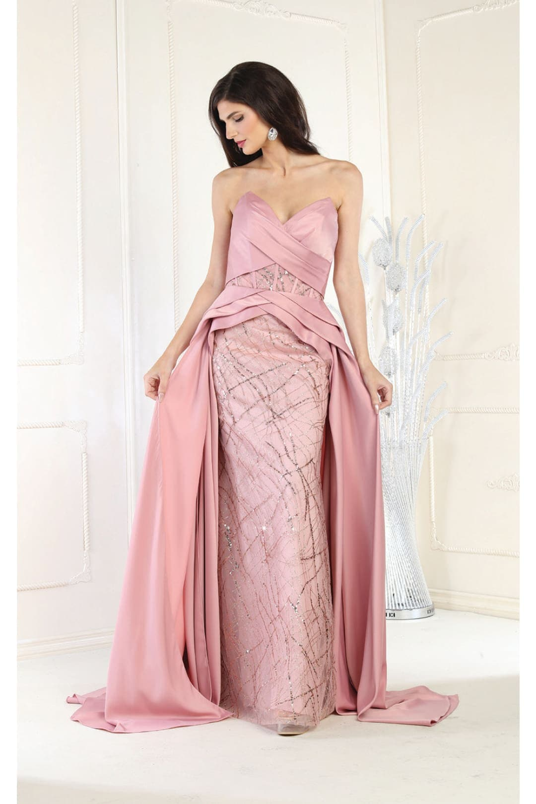 Royal Queen RQ8001 Pleated Bodice Prom Gown - ROSE GOLD / 4 - Dress