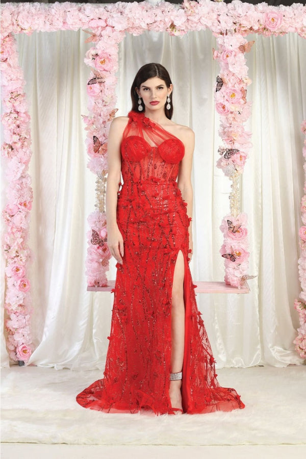 Royal Queen RQ8027 Illusion One Shoulder Embellished Evening Gown - Dress