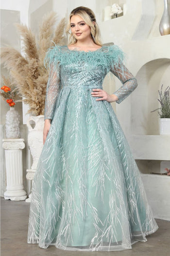 Royal Queen RQ8044 A-Line Rhinestone Leafy Pattern MOB Gown - SAGE / 6 - Dress