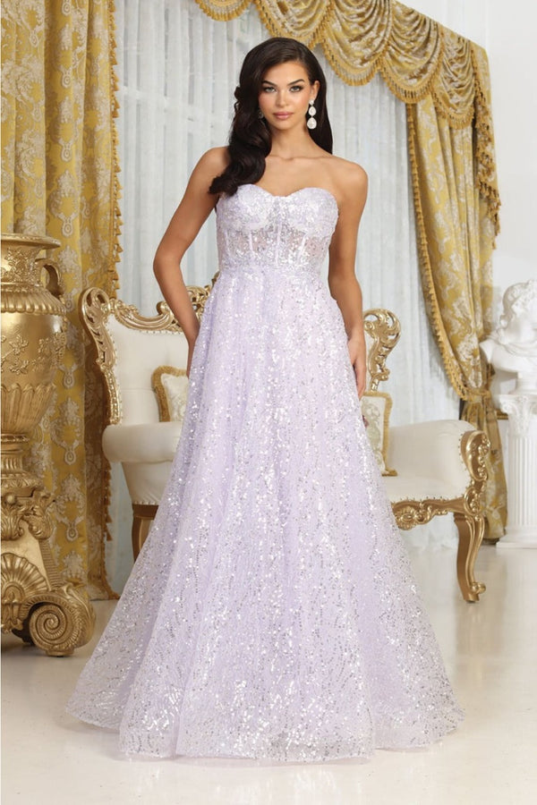 Royal Queen RQ8077 Embellished Corset Prom Sheer Sequin Gown - LILAC / 4 - Dress