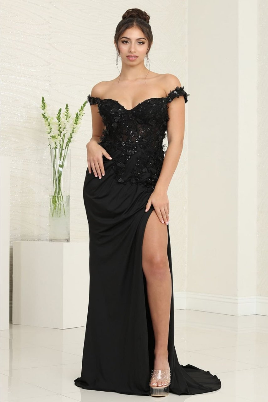Royal Queen RQ8110 Floral Applique Sheath Sequin Gala Gown - Dresses