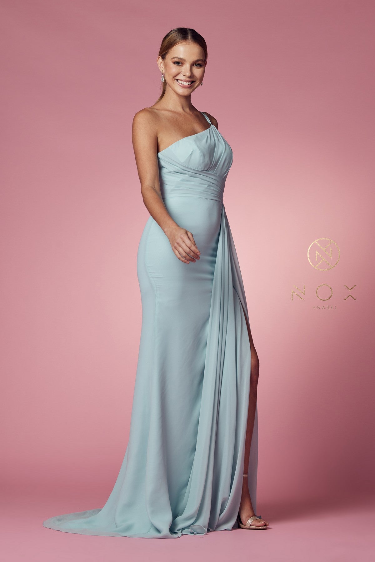 Nox Anabel Sea Form Soft Stretch Crepe / Jersey Blend Sheath Long Formal Dresses