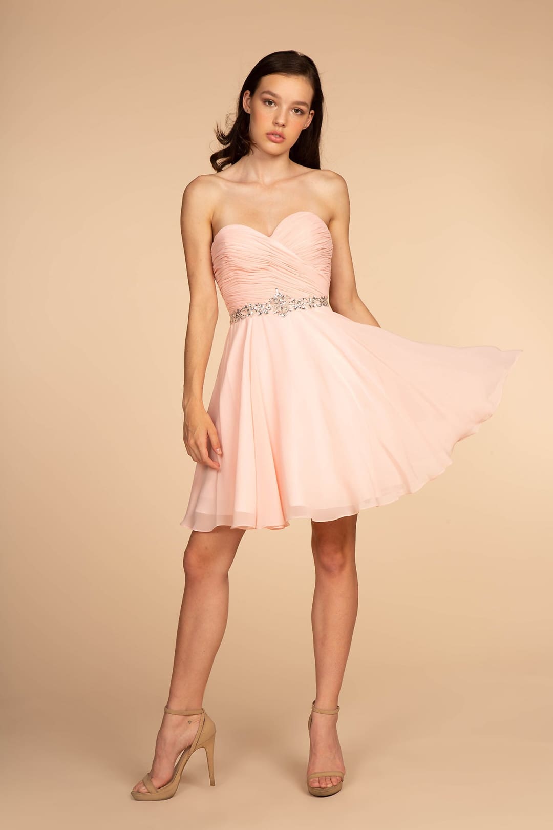 Ruched Strapless Sweetheart Short Dress by Elizabeth K GS1637 - XS / Blush - Short Cocktail Dresses