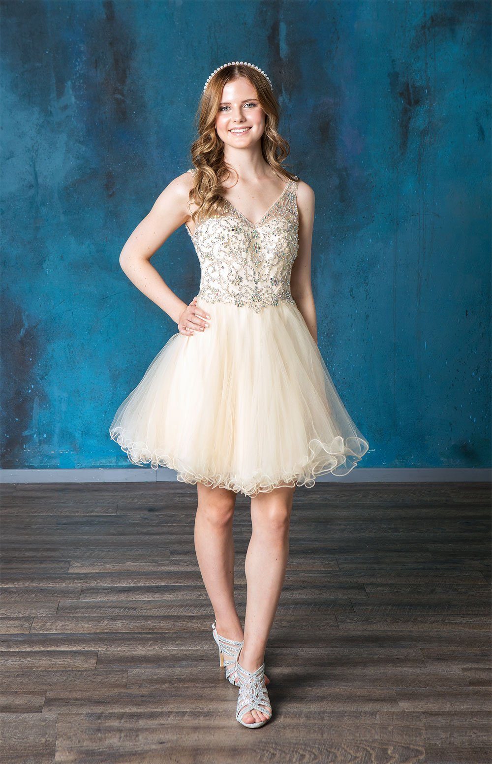 Ruffled Short V-Neck Tulle Dress by Calla Collection – KY72071