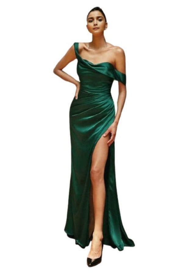 Satin Off-Shoulder Draped Gown 2025 Elegant Evening Dress - Emerald / 4 - Prom