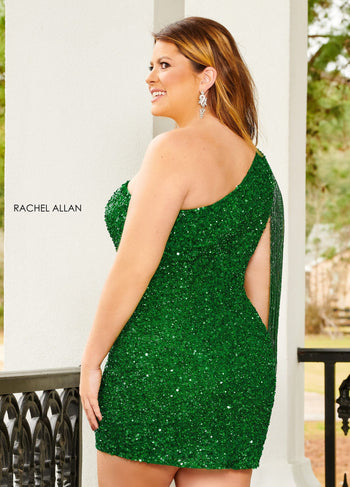 Rachel Allan 40201 Sequin Short One Shoulder Fringe Dress
