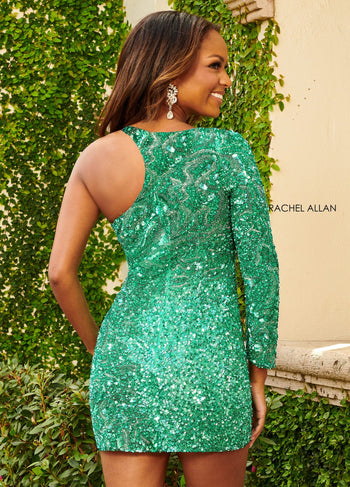 Rachel Allan 40181 Sequin Short Single Sleeve Dress