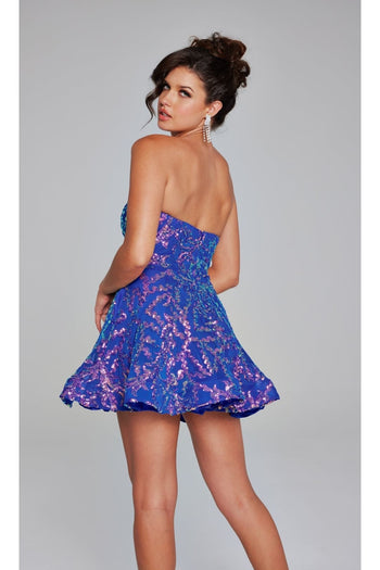 Short Blue Sequin-Print Hoco Dress: Jovani 39927 - Apparel & Accessories > Clothing > Dresses