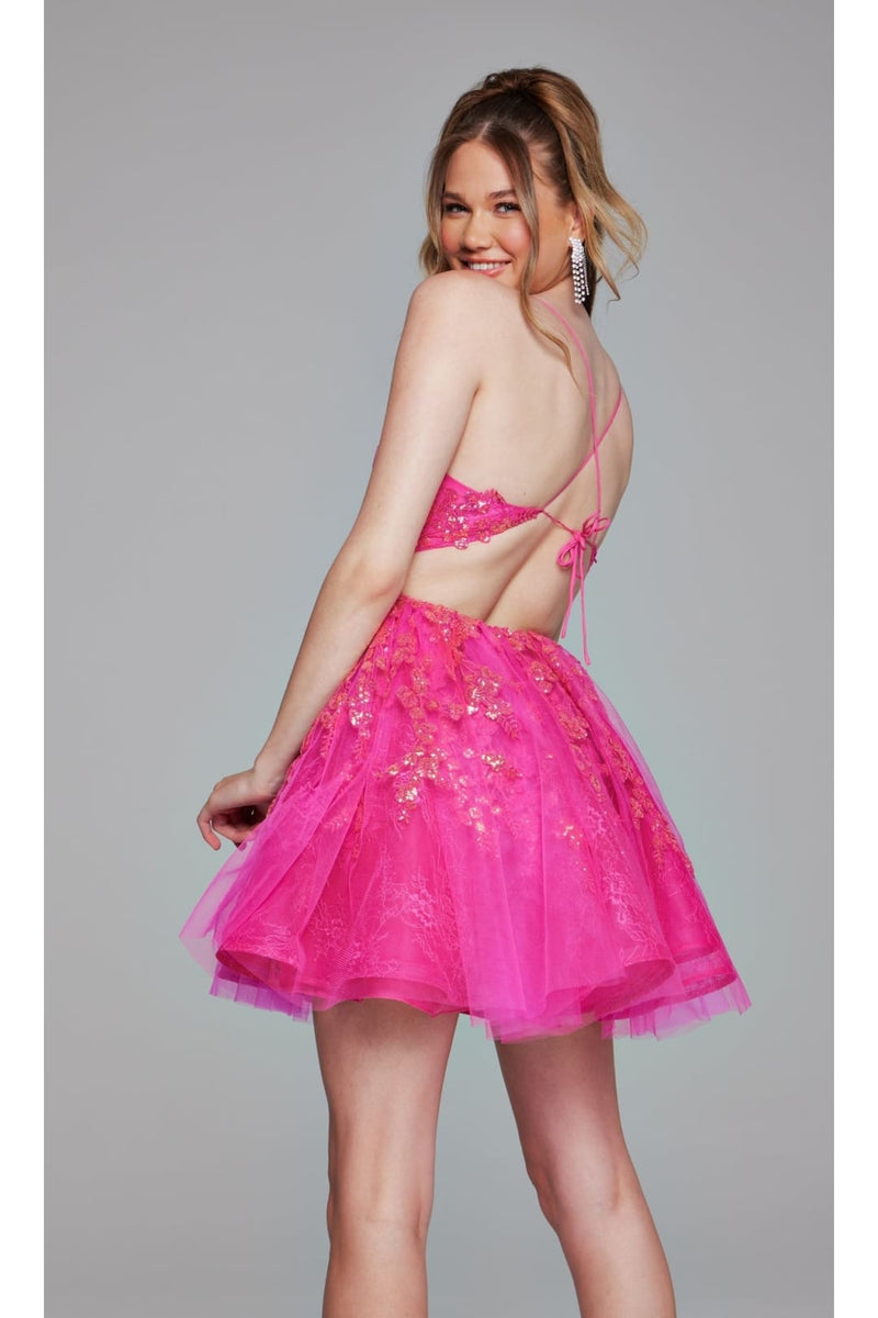 Short Hot Pink Sequin Hoco Dress: Jovani 40384